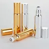 Partihandel 300st 10 ml Rulla på glasflaska Svart guld Silver dofter Essential Oil Perfume Flaskor med Metal Roller Ball Gratis frakt