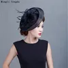 2018 Nouveau Vintage Femmes Chapeau Ivory Bridal Chapeaux Femmes Chapeaux pour la fête Mariage de mariée avec Pertes Fleurs Accessoires de mariage Mingli Tengda