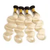 Capelli umani brasiliani visone 1B613 onda del corpo bionda 3 pacchi con chiusura in pizzo 4X4 trame di onda del corpo in tre parti centrali con Clo3271489