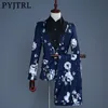 PYJTRL Marca 2018 Marea Uomo Blu Navy Stampa floreale Moda Abiti casual Ultimi Disegni Cappotto Mutanda Matrimonio Sposo Costume di scena