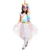 Abbigliamento cosplay per bambini Neonate Unicorno Arcobaleno vestito per bambini in pizzo Tutu abito da principessa Abiti con 1 fascia per unicorno + 1 ali d'oro