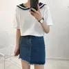 2017 frauen Punk Harajuku Ulzzang Im Namen Des Mondes Zu Zerstören Ihre Bestickte Revers Sailor Kragen T-Shirt Weibliche Kawaii