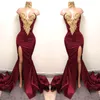 Sexy Bury Nieuw design K Prom jurken gouden kanten Appliqued Mermaid High Front Split Long Party Evening Wear Jury's goedkoop