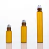 3 ml 5 ml 10 ml mini Amber dikke glazen etherische olie container roll op parfumfles met metalen roller bal groothandel LX3042