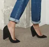 2018 새로운 도착 여성 하이힐 섹시한 드레스 신발 검은 스웨이드 가죽 펌프 신사 숙녀 스파이크 발 뒤꿈치 펌프 웨딩 신발은 발가락을 지적했다.