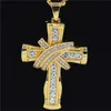Hip Hop Cross Gold Pendants Halsband hängen Bling Bling Iced Out Crystal Halsband Rostfritt stål Ropkedja