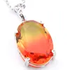 Mix 5PCS Rainbow New Luckyshine 925 sterling Silver Drop Oval Bi-Colored Pink Tourmaline Gemstone Necklaces Pendants For Lady Part227W