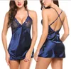 Ladies Sexig Silk Satin Night Dress Ärmlös Nighties V-Neck Nattgown Plus Storlek Nightdress Lace Sleepwear Nightwear For Women S1011