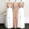 Real Sample 2018 Rose Gold Bridesmaid Dresses Long Cheap Three Styles Sequined White Chiffon Maid Of Honor Wedding Guest Gowns EN1223