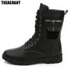 THEEGRANTE 2018 Mannen Laarzen PU Lederen Man Platte Schoenen Mid Calf Herfst Winter Mannelijke Lace Up Martin Combat Laarzen Schoenen MBS3000