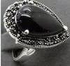 15mmX23mm Blue Gold sand stone Marcasite 925 Sterling Silver Ring Size 7/8/9/
