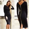 المرأة bodycon غمد اللباس الصغير الأسود طويل الأكمام حزب فساتين العودة كاملة سستة رداء مثير فام قلم رصاص اللباس ضيق