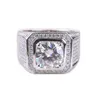 Oszałamiająca ręcznie robiona biżuteria 925 Sterling Silver popularny okrągły krój biały topaz CZ diament pełne kamienie szlachetne obrączka męska pierścionek prezent