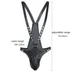 latest shoulder harness strap male underwear pants panty cock penis pocket restraints erotic costumes for men black faux leather G8896856