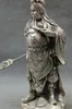 10 Chinese Zilveren Draak Hoofd Loyalisme Warrior GuanGong Guan Yu God Standbeeld metalen handicraft290a