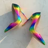 Rainbow Candy Color Woman High Heel Pointed Toe Sexiga Pumpar Tunna Heel Female Dress Shoes Stiletto Heels Ol Out Passar plus 44 45