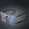 2019 Antiblue Light Reading Eyeglasses Pergopic Spectacles Glass Lens Unisex Rimless Glass of Glasses Strength 10 8967102