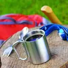 220ml Outdoor Camping Cup Stainless Steel Caminhadas Picnic Viajando água ao ar livre copos Prático Camping Caneca Louça Ferramenta