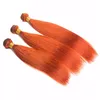 Orange färghår med spetsstängning rakt mänskligt hår väver med spetsstängning malaysisk jungfru remy hår ljus orange färg7168362