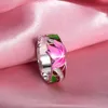 RainMarch Bohemian Enamel Lotus Flower Silver Ring For Women 925 Sterling Silver Ring Engagement Party Handmade Jewelry S18101608