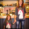 Moda Matka i Córka Ubrania Cartoon Unicorn Drukowanie Z Długim Rękawem Koszulki Topy Wiosna Jesień Dopasowywanie Stroje Family Kids 2-6T S-XL