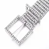 Unisex Metal Chain Elastic Belts Women Diamante Crystal Chain Belt 8 Rows Rhinestone Wide Bling Female Waist Belt