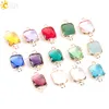 CSJA Cheap 10pcs Bohemian Square Crystal Glass Beads Gold Double Rings Pendant for Necklace Charm Bracelets Connector Jewellery Finding E880