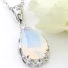 10Pcs Luckyshine Classic Sparking Fire Teardrop Shaped White Opal Gemstone 925 Silver Pendants Necklaces for Holiday Wedding Party 10*14mm