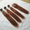 Brasilianische Echthaar-Webart, Farbe 33 Bündel mit Verschluss, peruanisches malaysisches dunkles Auburn, glattes Haar, 3 Bündel mit 4 x 4 Lac2986927
