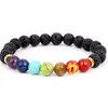 Män Kvinnor 8mm Lava Rock 7 Chakras Aromaterapi Essential Oljediffusor Armband Flätat Rope Natursten Yoga Beads Armband Bangle