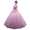 Robes de bal violet clair 2019 fleurs perlées robe de bal en tulle robes de Quinceanera cristal robe de soirée formelle longueur de plancher Pro5168142