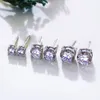 925 Srebrny Duży Stock Dropshipping Elegancki 4 mm / 6mm / 7mm Okrągły Cięcie Kamień Kolczyki Biżuteria Biżuteria Sterling Silver Stud Earring