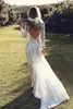 Modest Mermaid Wedding Dresses Jewel Neck Sexy Backless Sweep Train Lace Country Bridal Gowns Appliques Illusion Plus Size Wedding Dress