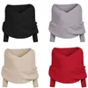 Women Sweater Autumn Winter Warm Sexy V Neck Wrap Chunky Knitted Sweaters Off Shoulder Long Sleeve Female Loose Oversize Scarf