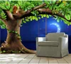 Vendita al dettaglio personalizzata Foresta Tranquilla Camera dei bambini Parete di fondo Scoiattolo della luna che guarda il murale sull'albero