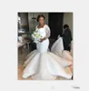 African Cheap South Mermaid Wedding Dresses Lace Appliques Crystal Beads Plus Size Long Sleeves Sheer Neck Bridal Gowns Chapel Train