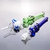 kits glass pipe tip blue green 14mm joint 6" bubbler smoking pipe smoking bong with plastic clips