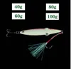 2pcs / pack 40g 60g 80g 100g Lysande jigbait bläckfisk form glödande pesca bly fisk havsledning bete hårdmetall lock järn bläckfisk jig