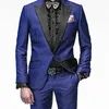 Blue Business Men Suits for Groom Wear Duas peças Black Peaked Lapeel Custom Made Fit Wedding Tuxedos Jaqueta Pants1610298