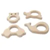 12pcs DIY Baby Teether Toys Organic Natural 4 Types Combination Beech Wooden Animal Hand Cut Grasping Toys Baby Wooden Teether Shower Gift