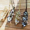 10Pcs Clear Quartz Crystal Necklace Hand Woven Rope Wrapped Natural Double Terminated Faceted Gemmy Quartz Pillar Point Pendant Luck Jewelry