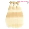 Blond 613 Straight Brasilian Malaysian Remy Virgin Human Hair 3 Bundlar med 13x4inch Lace Frontal Russian European Weaves Double Weft Extension