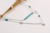 Necklaces Pendants Vintage Boho Turquoise Beads String Tassel Metal Bar Multilayer Necklace Alloy Gold Plated Long Charms Chains Necklaces