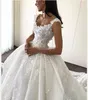 Applique 3D Floral A Line Dresses Ball Gown Lace Chapel Train Backless Organza Wedding Bridal Gowns Custom Made s