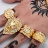 Lujoyce HIPhop Löwenkopf Ring Micro Pave Strass Iced Out Bling Herrenring IP Gold gefüllt Titan Edelstahl Ringe für Männer249s
