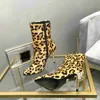 (Original Box) New Arrival Women High Heels 10CM Sexy Leopard Party Pub Ankle Knight Winter Real Leather Boots Shoes Size 35-41