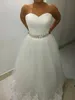 Perlenbesetzte Tüll-Ballkleid-Hochzeitskleider 2019, herzförmige, schlichte Brautkleider, Schnür-Hochzeitskleid, bodenlang