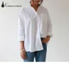 Camisas casuales para mujer 2018 Recién llegado Blusa de talla grande Camisa de manga larga con botones de bolsillo Camisa blanca S-3XL Camisa de gran tamaño M18020904