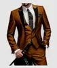 Yeni Geliş Groomsmen Kahverengi Damat smokin Tepe Siyah Yaka Erkekler Suits Düğün En İyi Man Damat (Ceket + Pantolon + Vest + Tie) L168