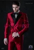 Collection - Costume 2 pièces en satin rouge brillant pour homme - Tuxedos de mariage - Tuxedos de marié à la mode - Blazer d'activité formelle (veste + pantalon + cravate + ceinture) 1218
